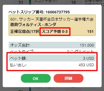 スコア予想にベット4