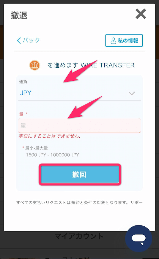 リンクスベット　送金額の入力